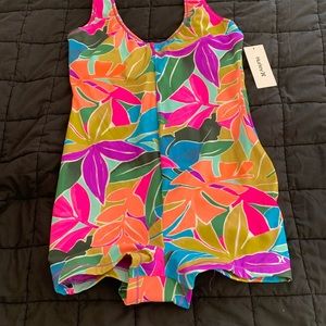 Hurley purple green blue tropical print one piece swimsuit size xl brand new